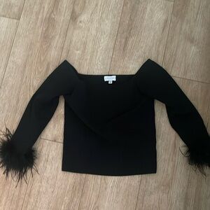 Lucy Paris Black Square Neck Top with Faux Fur Cuffs